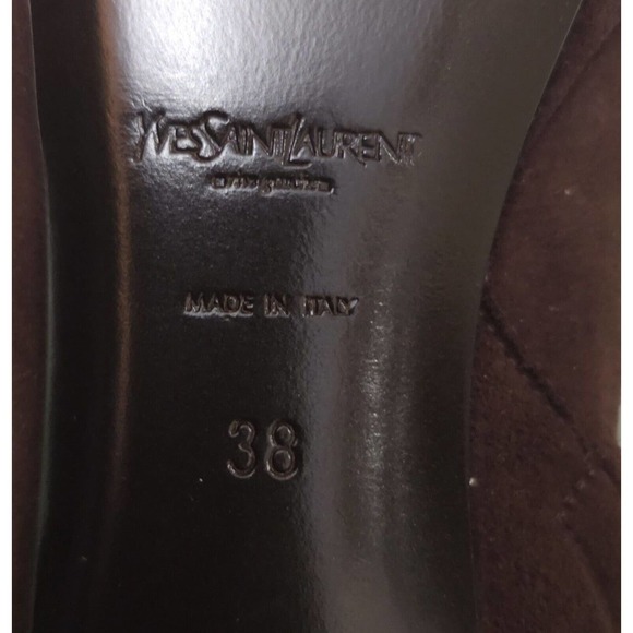 SAINT LAURENT 1595$ Brown Suede Jane Monogram Pointed Square toe Boots 38 - Picture 8 of 9